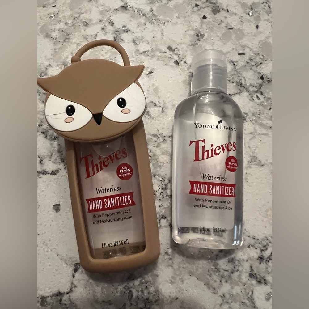 Young Living Thieves Waterless Hand Sanitizer with Brown Owl Holder